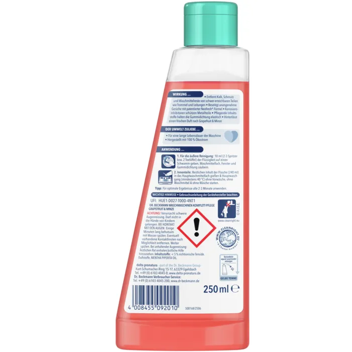 Комплексний засіб для очищення пральної машини Dr. Beckmann Grapefruit & Minze, 250 мл