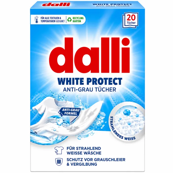 Серветки проти посіріння для білих речей Dalli White Protect, 20 шт