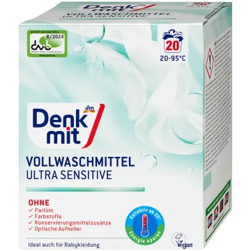 Гіпоалергенний пральний порошок для білого Denkmit Ultra Sensitive, 1.35 кг (20 прань)