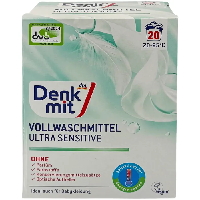 Гіпоалергенний пральний порошок для білого Denkmit Ultra Sensitive, 1.35 кг (20 прань)