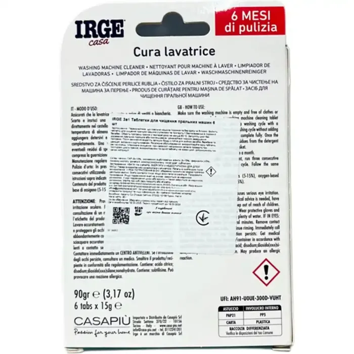 Таблетки для чищення пральної машини Irge Cura Lavatrice, 6 шт