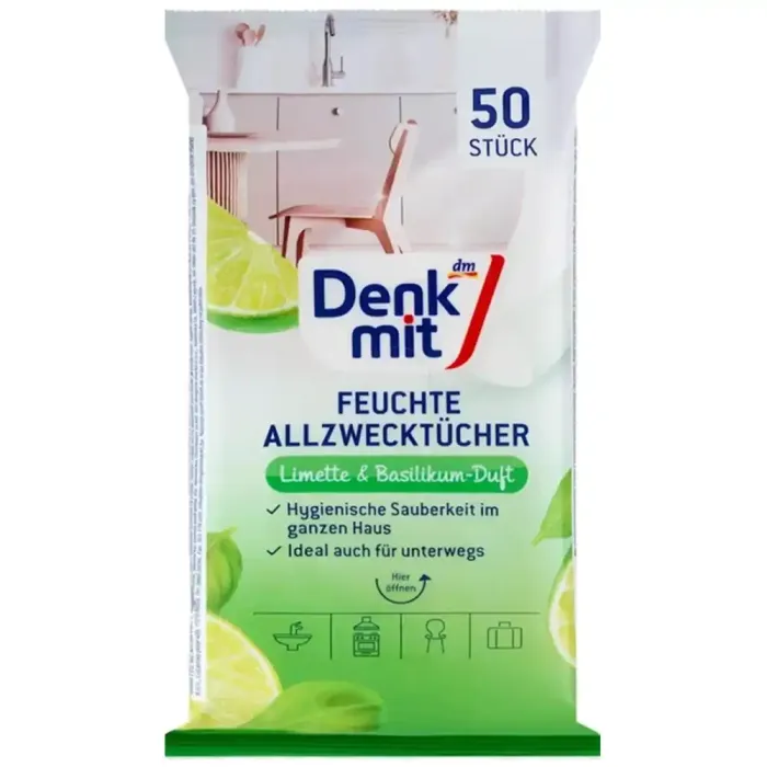 Вологі серветки для прибирання Denkmit Limette & Basilikum (50 шт)