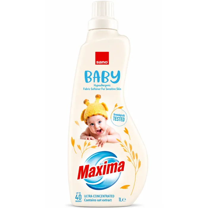 Концентрований пом'якшувач Sano Maxima Baby Oat для дитячої білизни, 1 л (40 прань)
