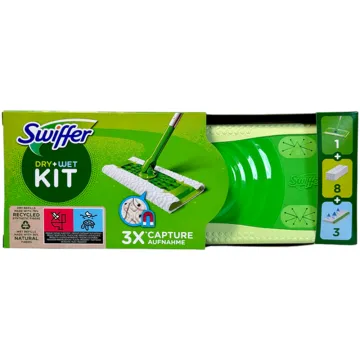 Набір Swiffer 2 в 1 для сухого та вологого прибирання: швабра + 8 сухих та 3 вологі серветки