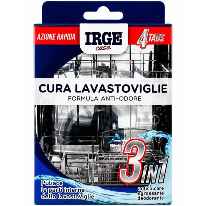 Таблетки для очищення посудомийних машин Irge 3 в 1 Cura Lavastoviglie, 4 шт