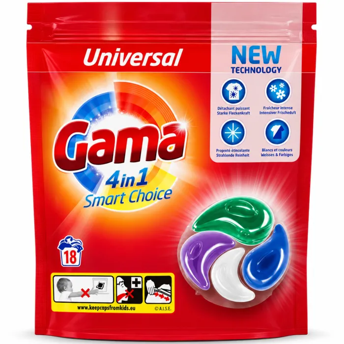 Капсули для прання універсальні Gama 4в1 Universal, 18 шт