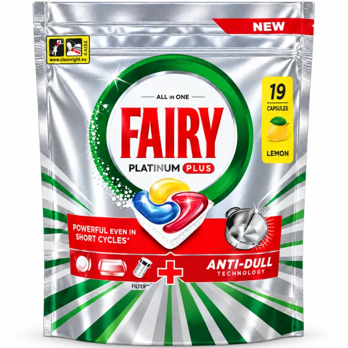 Капсули для посудомийної машини Fairy Platinum Plus All in One Lemon, 19 шт