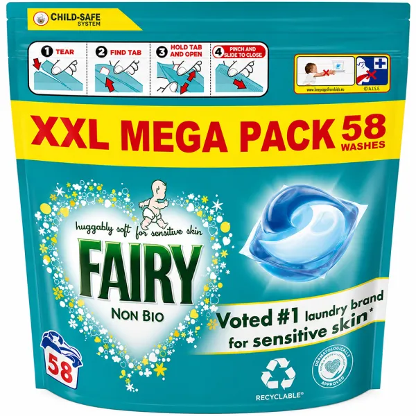 Капсули для прання дитячої білизни Fairy Non-Bio, 58 шт