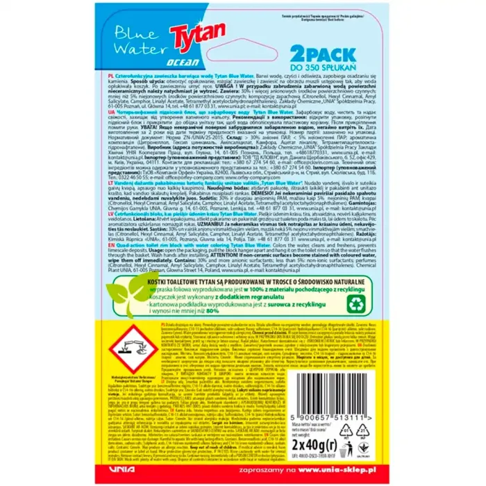Підвісний блок для унітазу Tytan Blue Water Ocean, 2 шт х 40 г