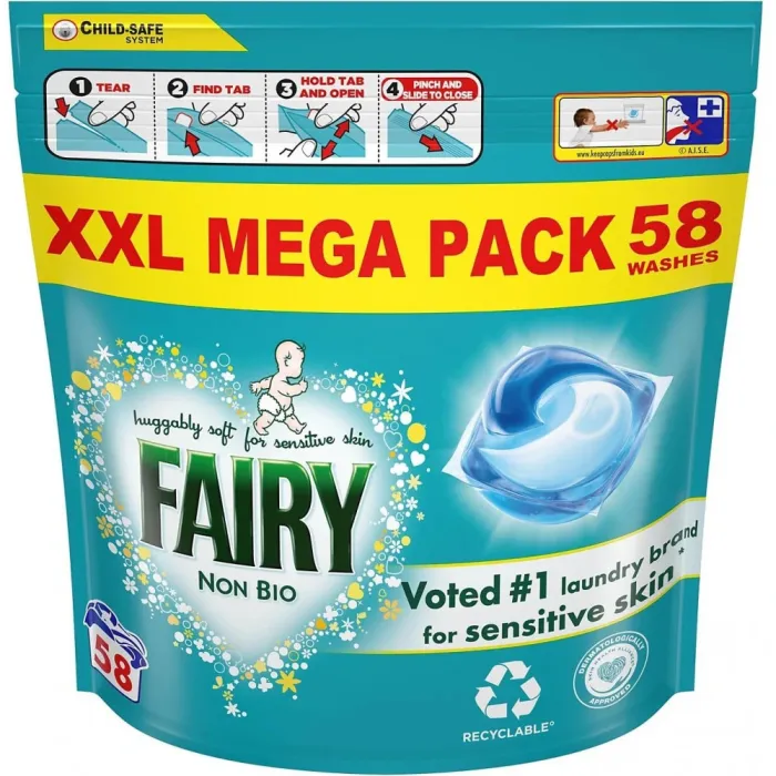 Капсули для прання дитячої білизни Fairy Non-Bio, 58 шт