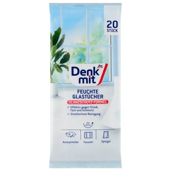 Вологі серветки для миття скла Denkmit Glastucher, 20 шт