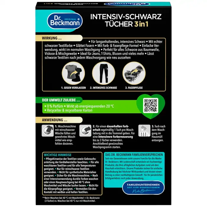 Серветки для відновлення чорного одягу Dr. Beckmann Intensiv-Schwarz, 8 шт
