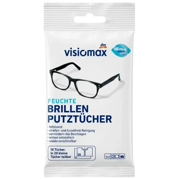 Вологі серветки для чищення окулярів Visiomax, 10 шт