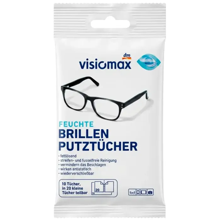 Вологі серветки для чищення окулярів Visiomax, 10 шт