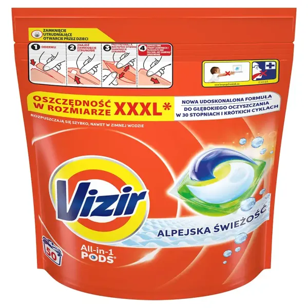 Капсули для прання всіх типів тканин Vizir All in 1 PODS Alpine Freshness, 50 шт