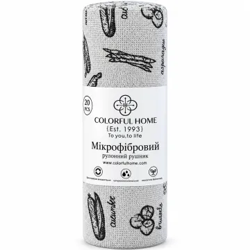 Серветки з мікрофібри Colorful Home у рулоні з малюнком, 25×25 см, 20 шт. (сірі)